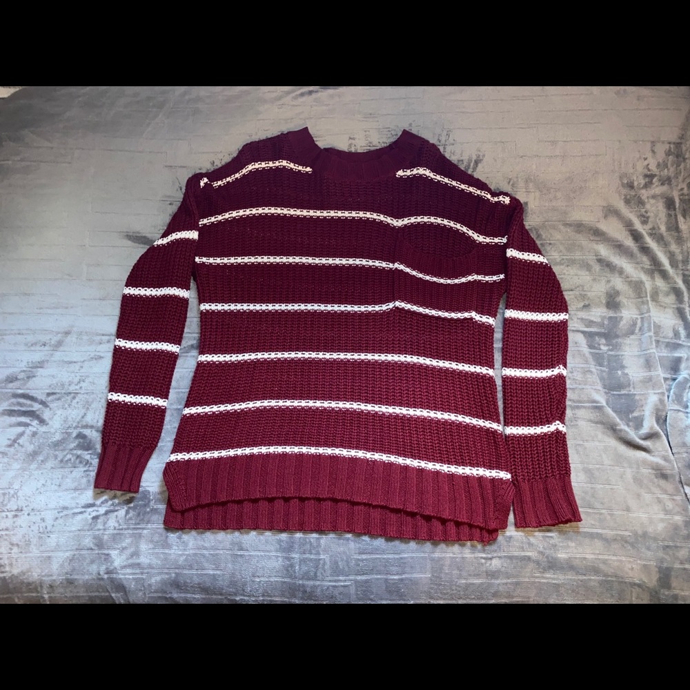 Red with White Stripes Knit Sweater
